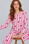 Kadın Kalpli Rahat Kalıp İkili Pembe Pijama Takımı 4768 - Görsel 1