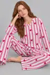 Kadın Kalpli Rahat Kalıp İkili Pembe Pijama Takımı 4768 - Görsel 2