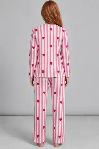 Kadın Kalpli Rahat Kalıp İkili Pembe Pijama Takımı 4768 - 3