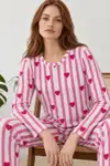 Kadın Kalpli Rahat Kalıp İkili Pembe Pijama Takımı 4768 - Görsel 4