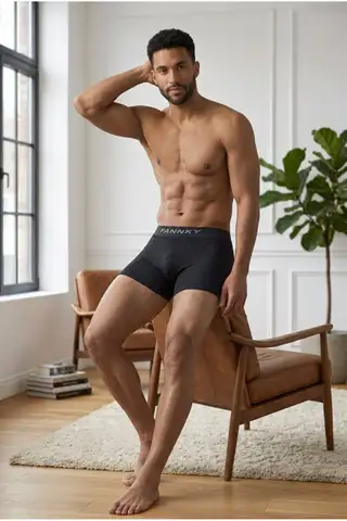 Erkek Rahat Esnek Seamless Siyah Boxer - 2